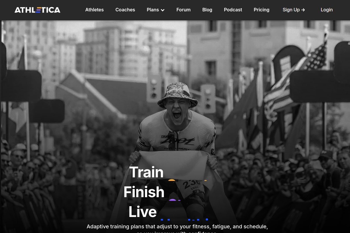 Athletica.ai Adaptive Endurance Training Plans Powered by Sports Science website screenshot 1