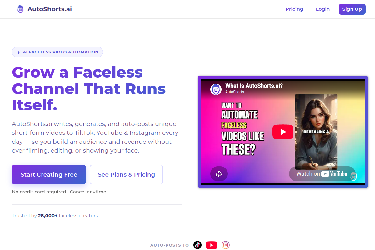 AutoShorts.ai website screenshot 1