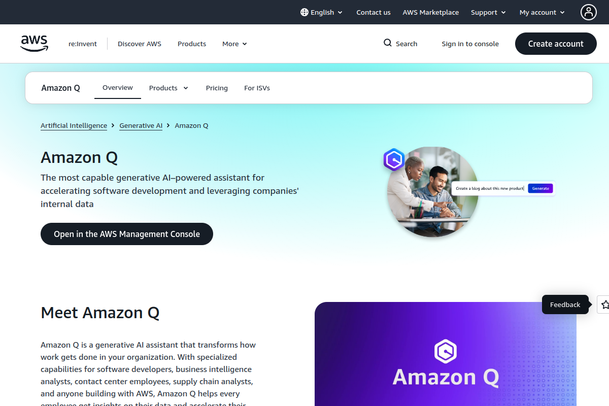 Amazon Q website screenshot 1