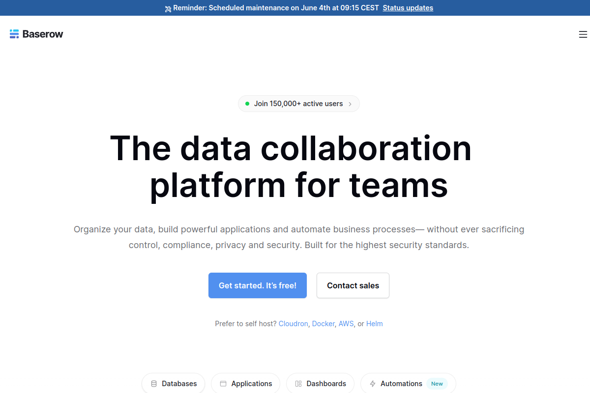 Screenshot of baserow.io