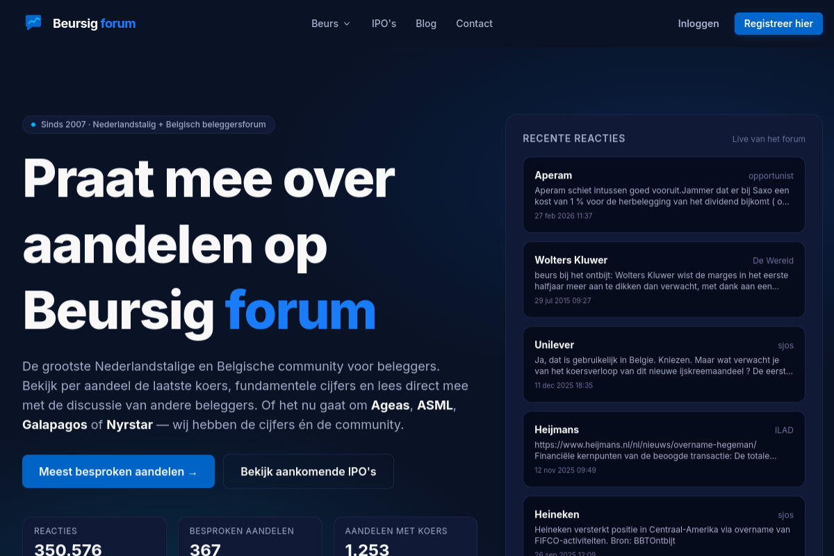 Screenshot van het Beursig forum op beursigforum.com