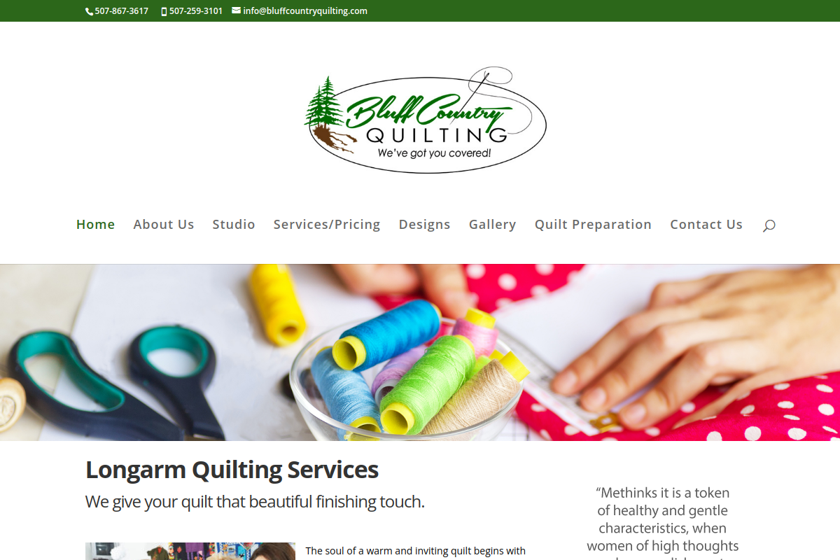 Homepage preview of Bluff Country Quilting
