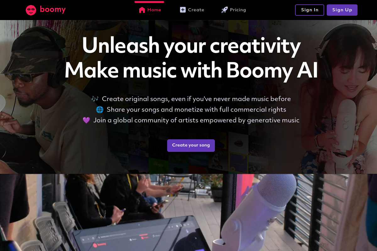 Boomy website screenshot 1