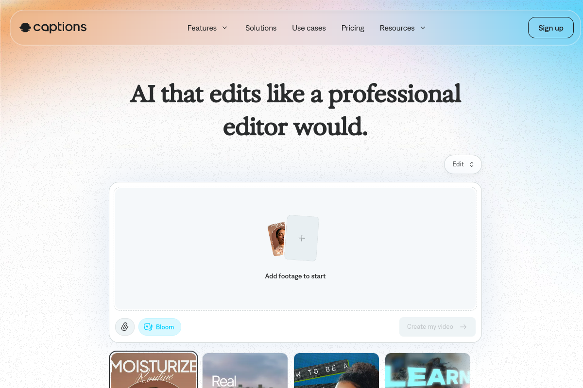 Captions website screenshot 1
