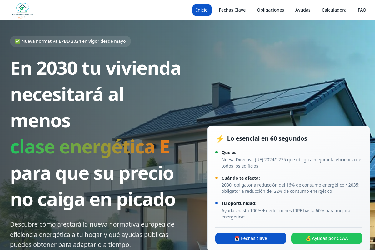 Mockup de la web Casas más eficientes