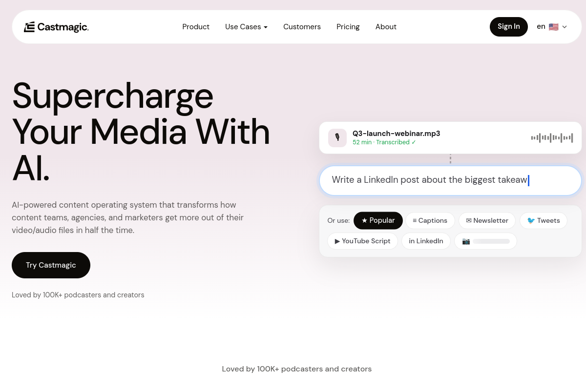 Castmagic website screenshot 1