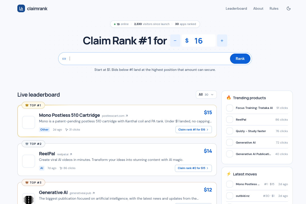 Claimrank website screenshot 1