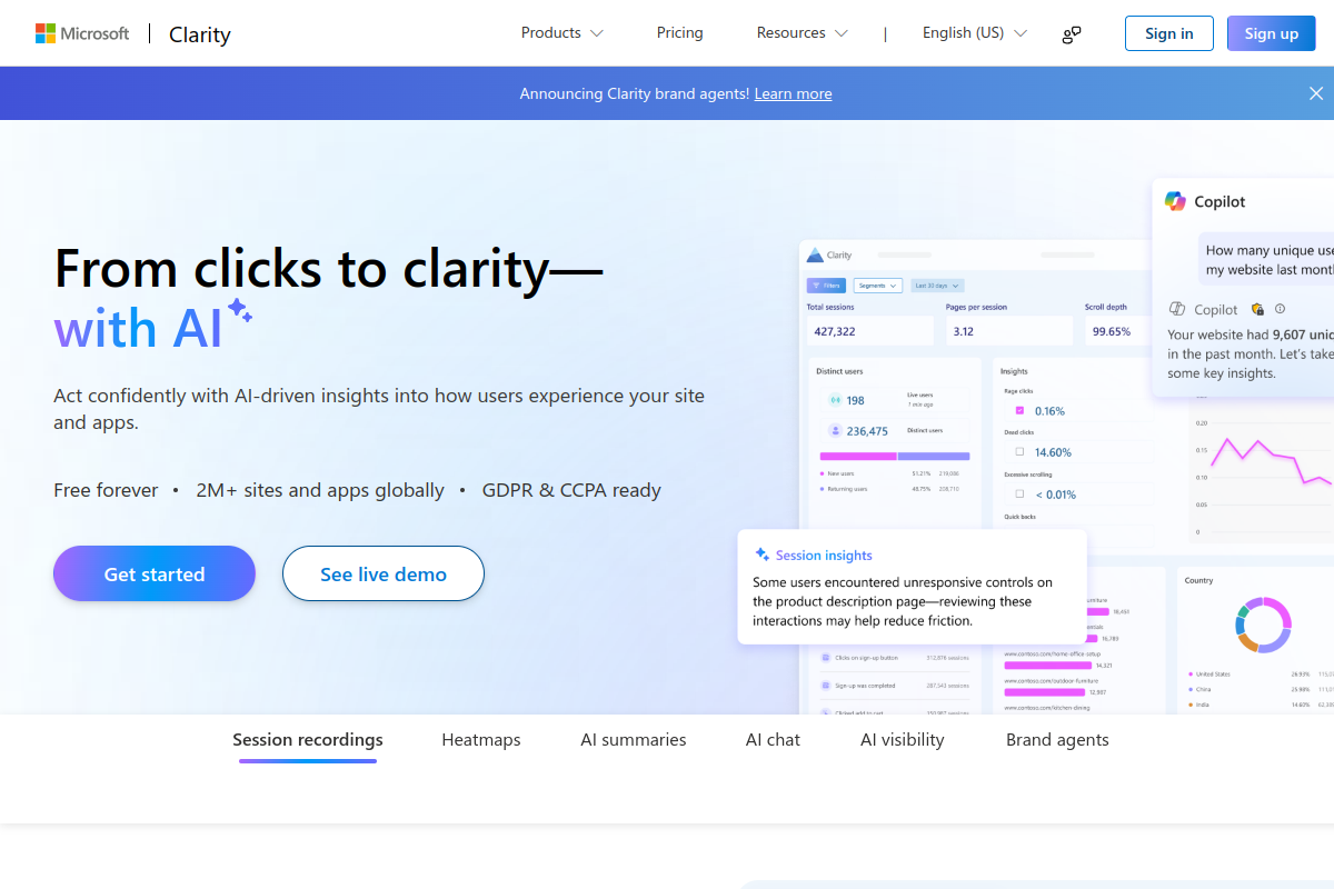 Microsoft Clarity screenshot