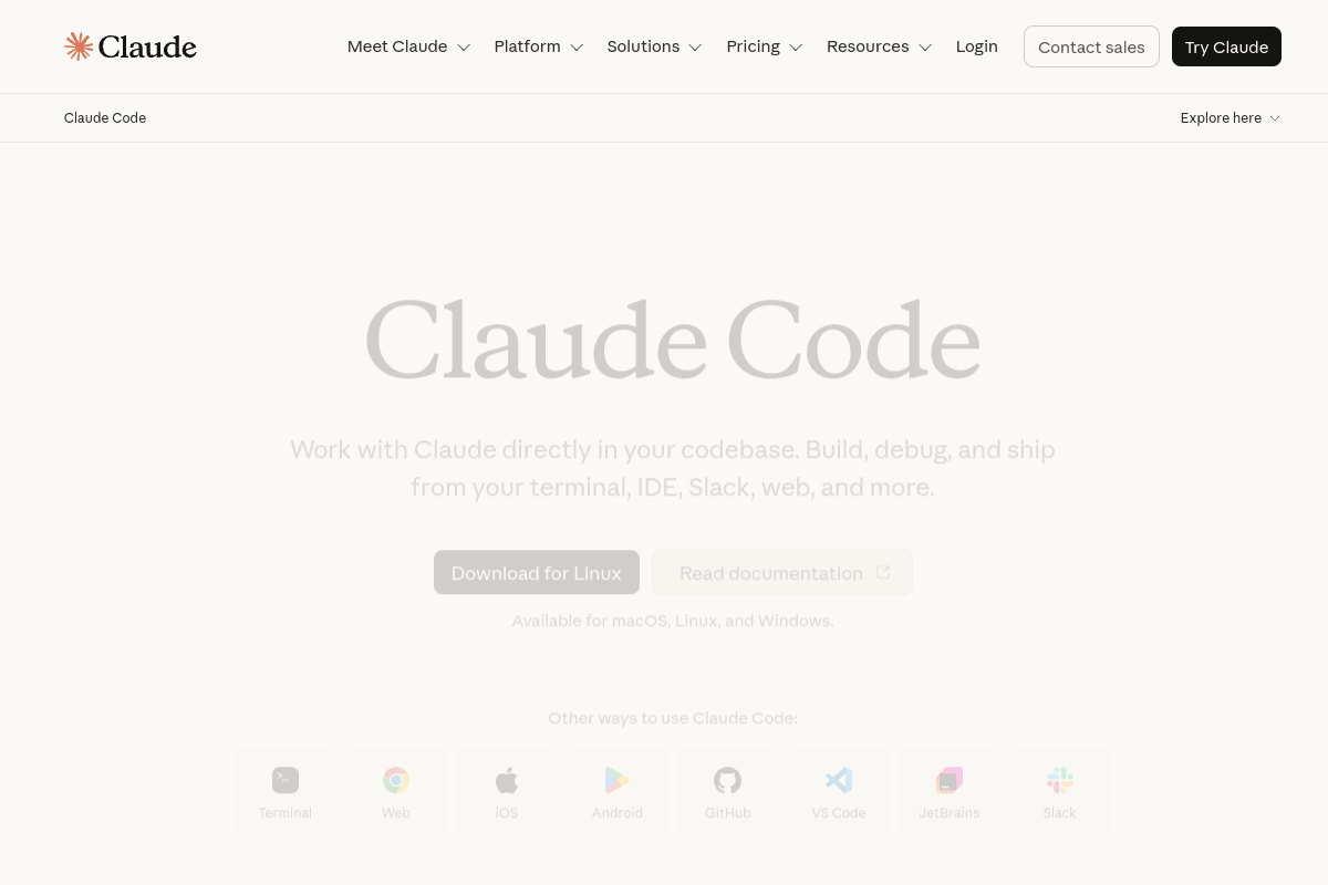 Claude Code website screenshot 1