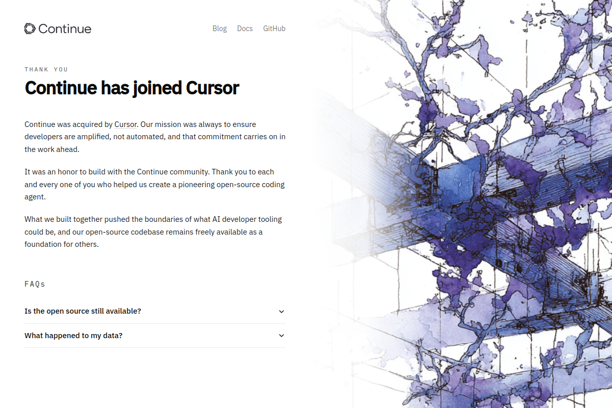 Continue (acquired by Cursor) website screenshot 1