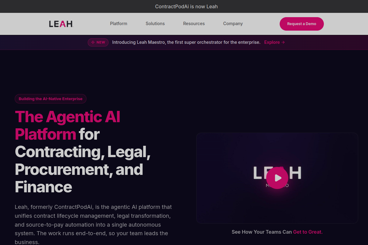 Agentic AI for Legal, CLM, Procurement, and Finance website screenshot 1