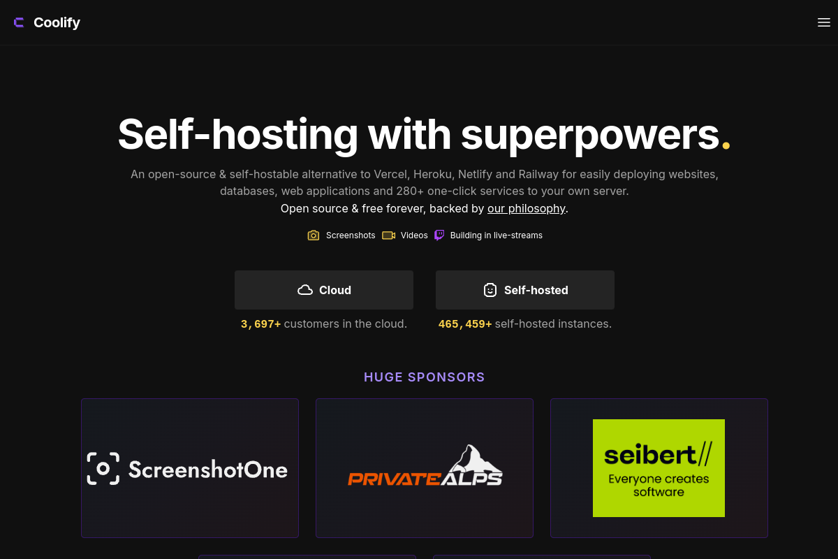 Screenshot of coolify.io