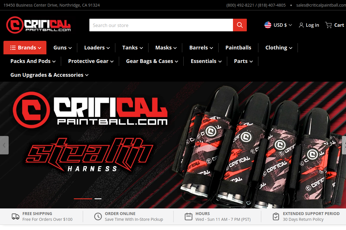 Critical Paintball homepage preview