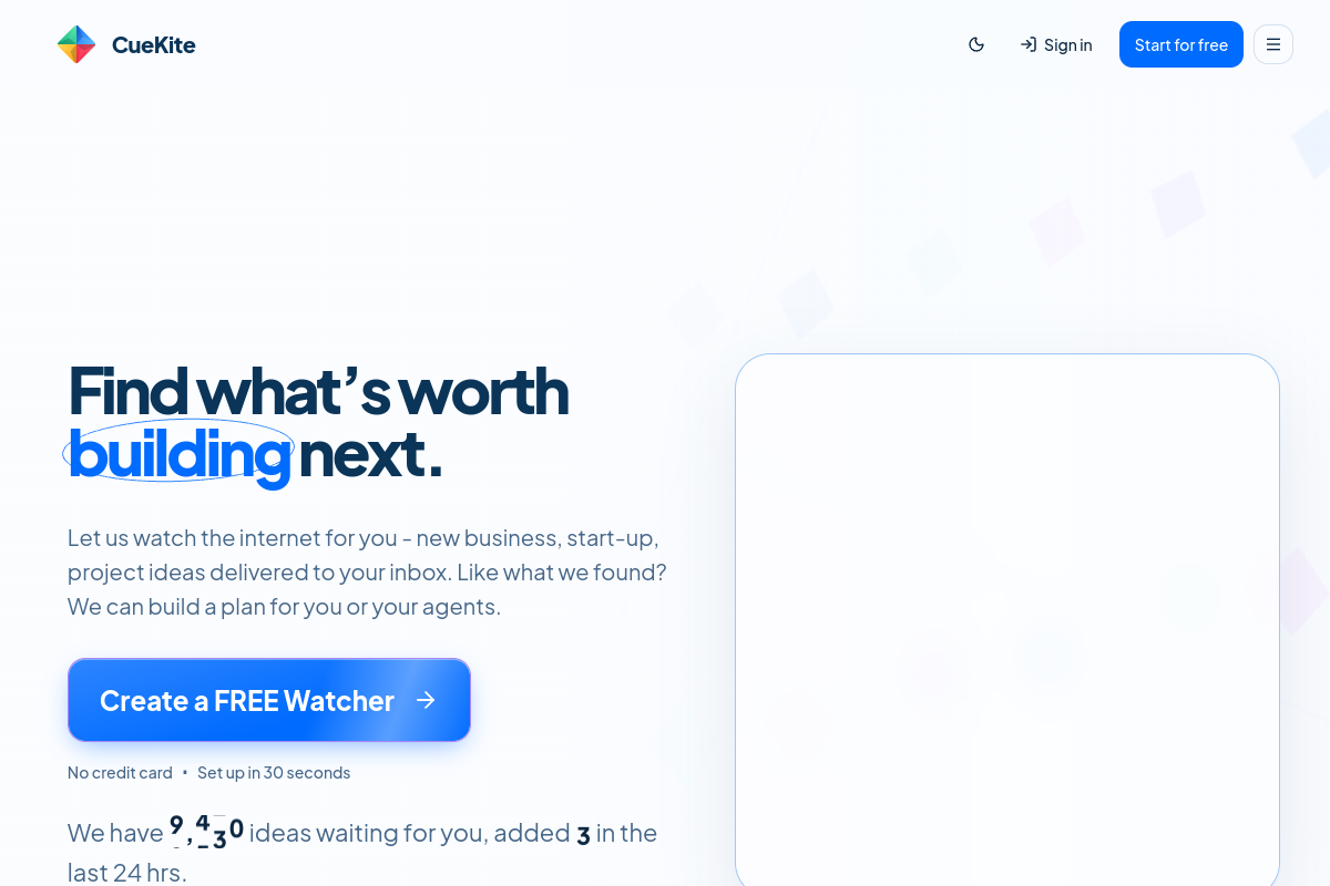 CueKite website screenshot 1