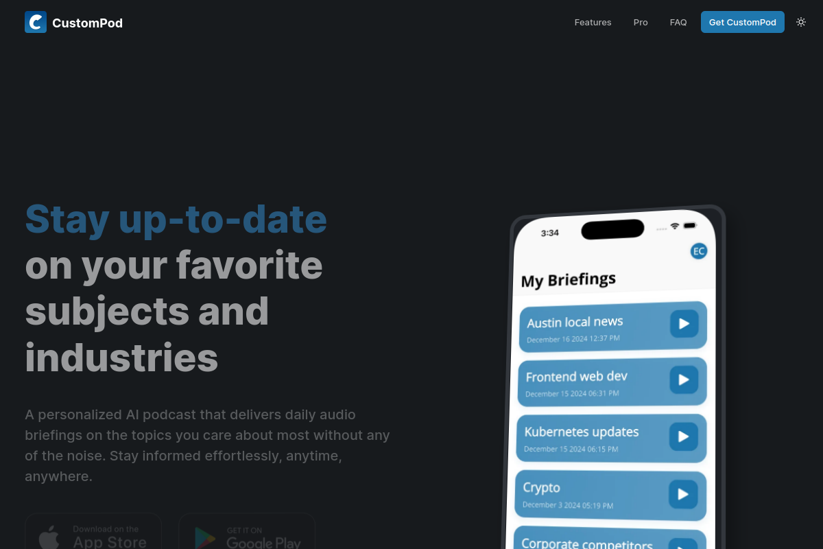 CustomPod.io website screenshot 1