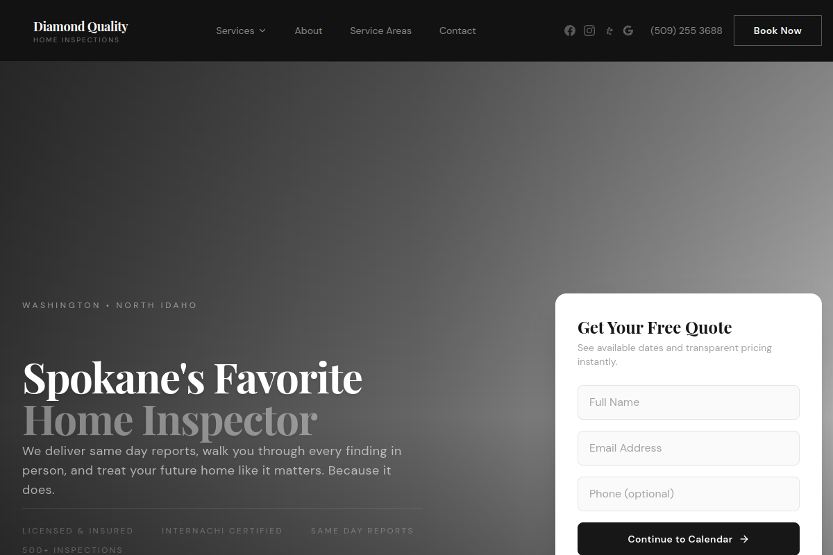 Screenshot of Diamond Quality Inspections website built by RankFlow Systems