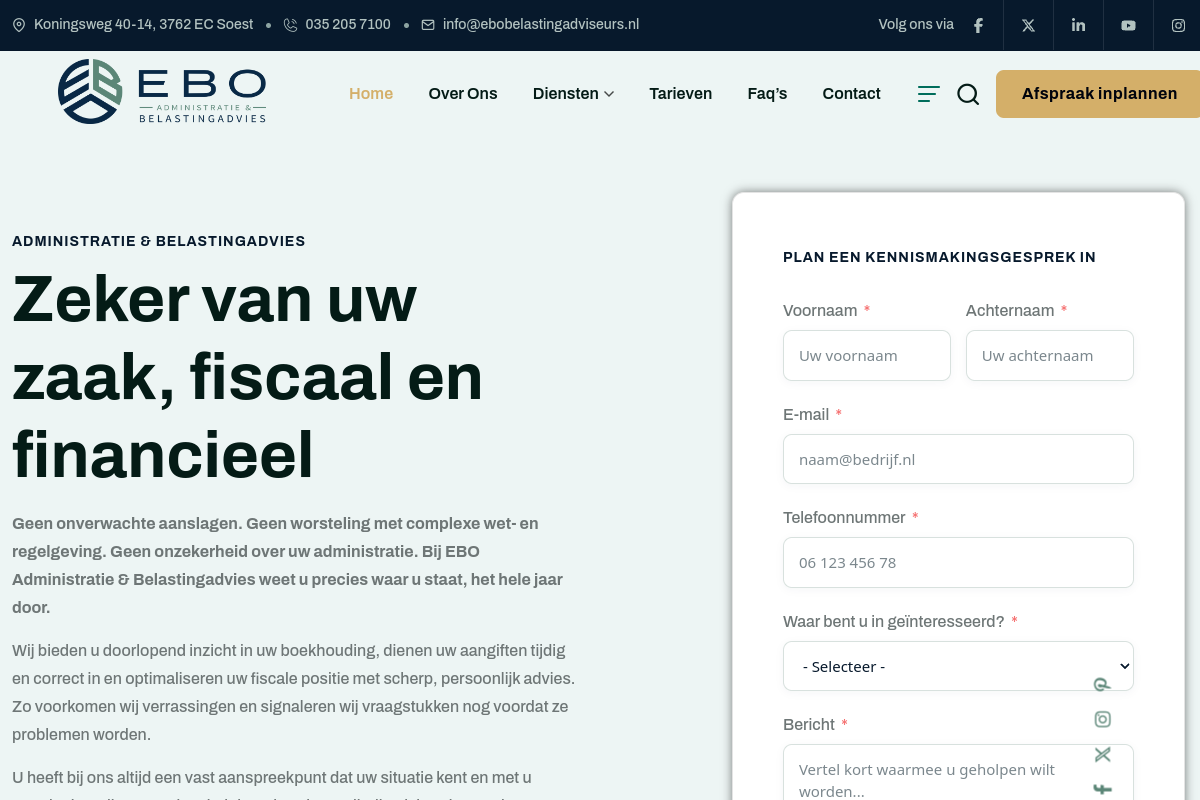 Homepagina van EBO Belastingadviseurs