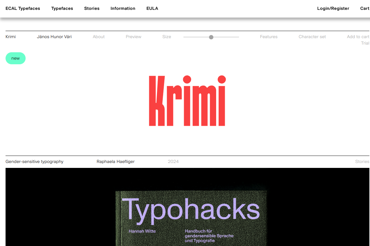 screenshot of ECAL Typefaces