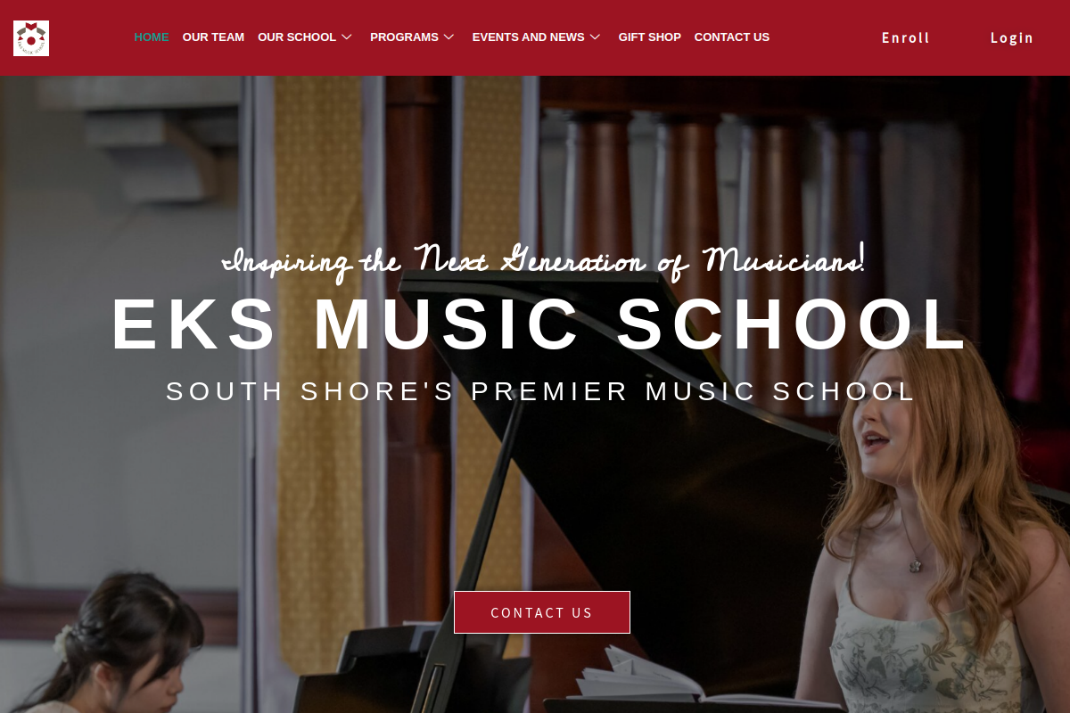 Homepage screenshot of EKS Music School, captured July 12, 2026