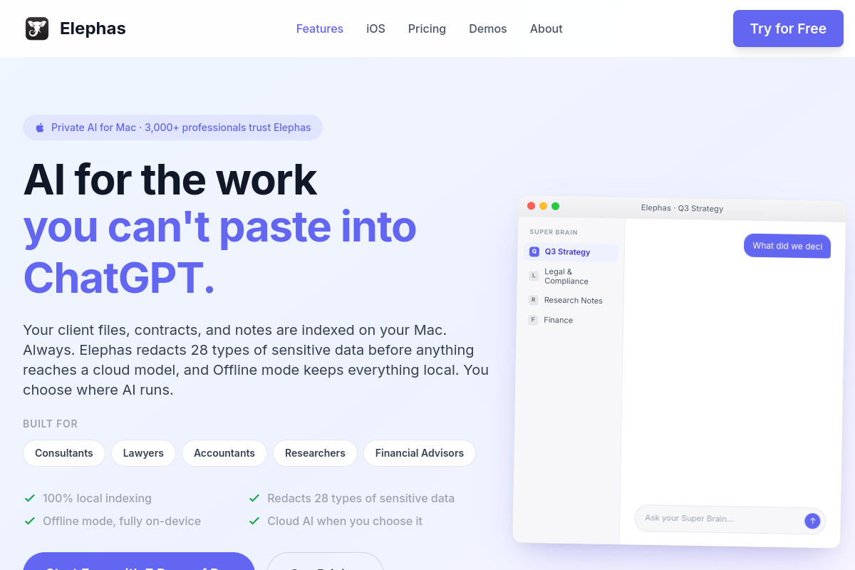 Elephas website screenshot 1