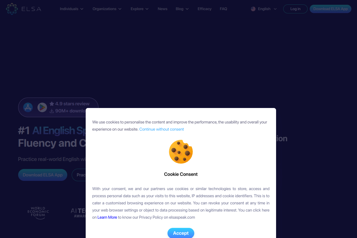 ELSA Speak website screenshot 1