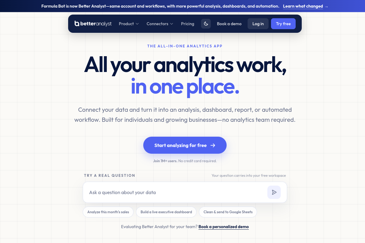 Excelformulabot website screenshot 1