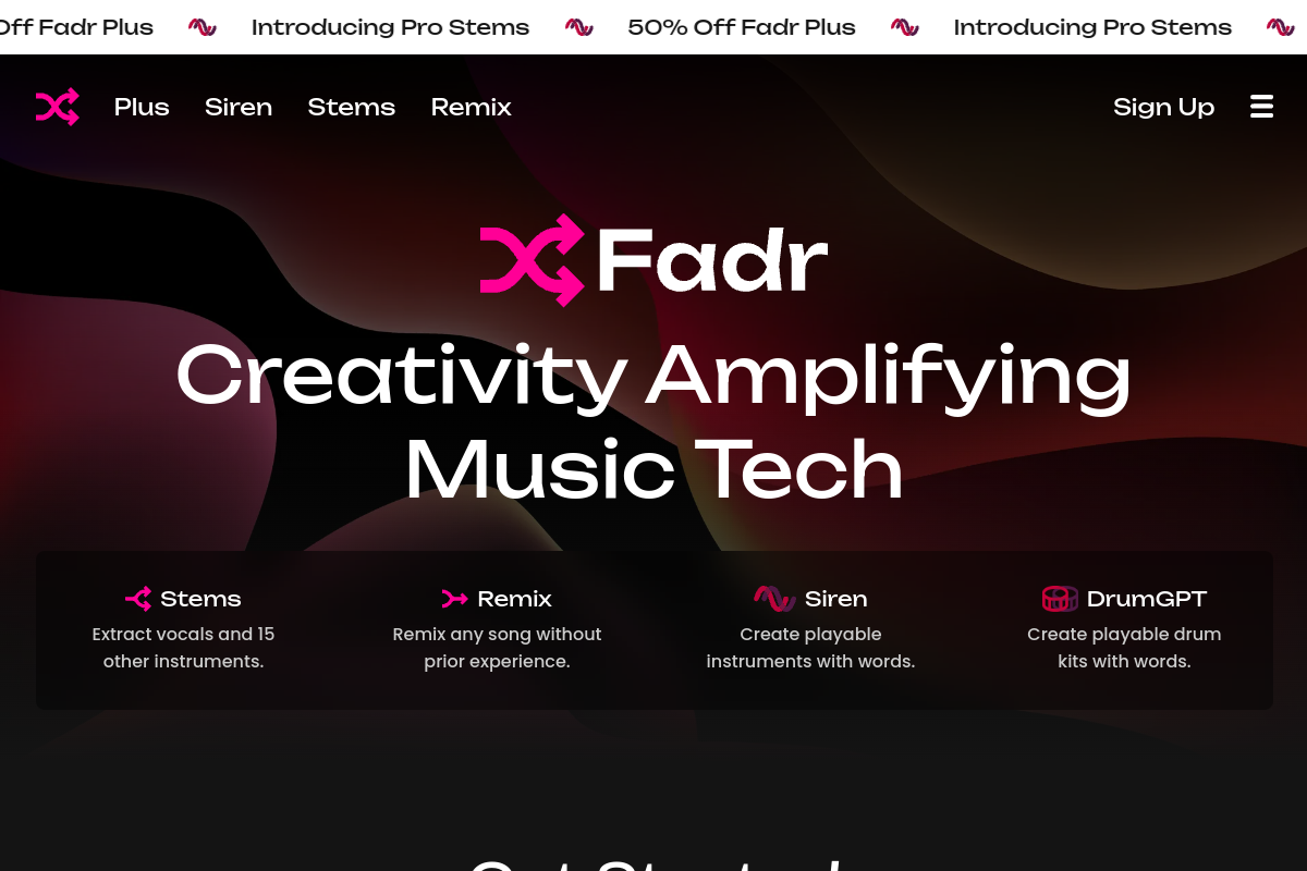 Fadr website screenshot 1