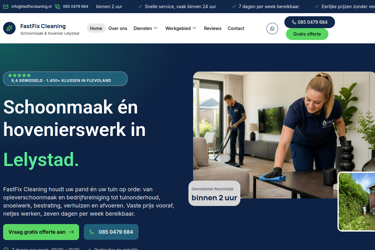 Homepagina van FastFix Cleaning