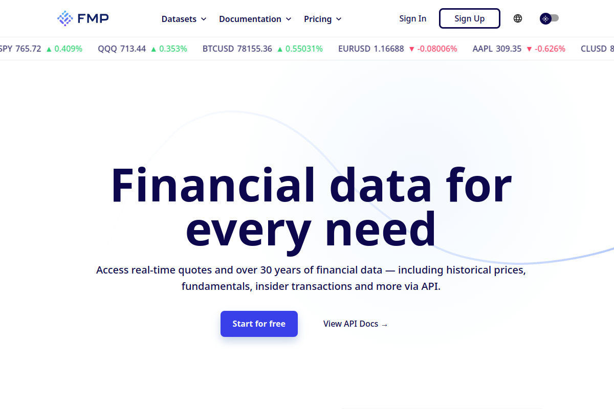 Financial Modeling Prep website screenshot 1