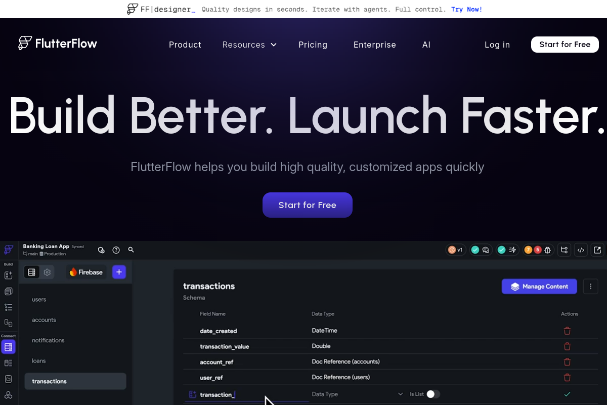Screenshot of flutterflow.io