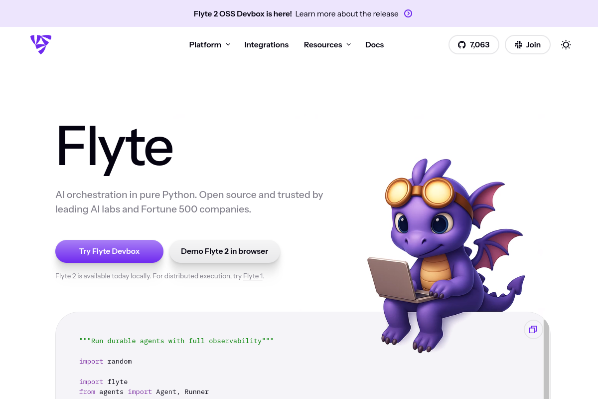 Screenshot of flyte.org