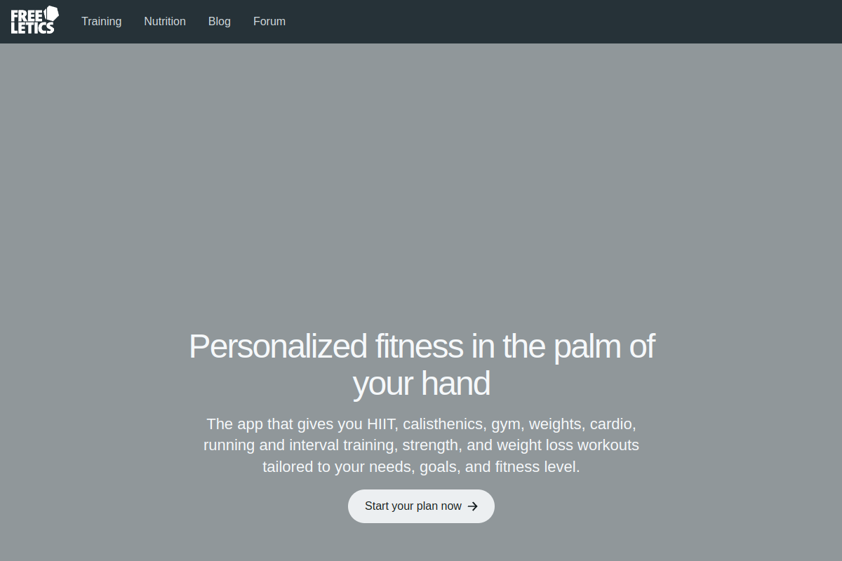 Intensive workouts & individual training plans website screenshot 1