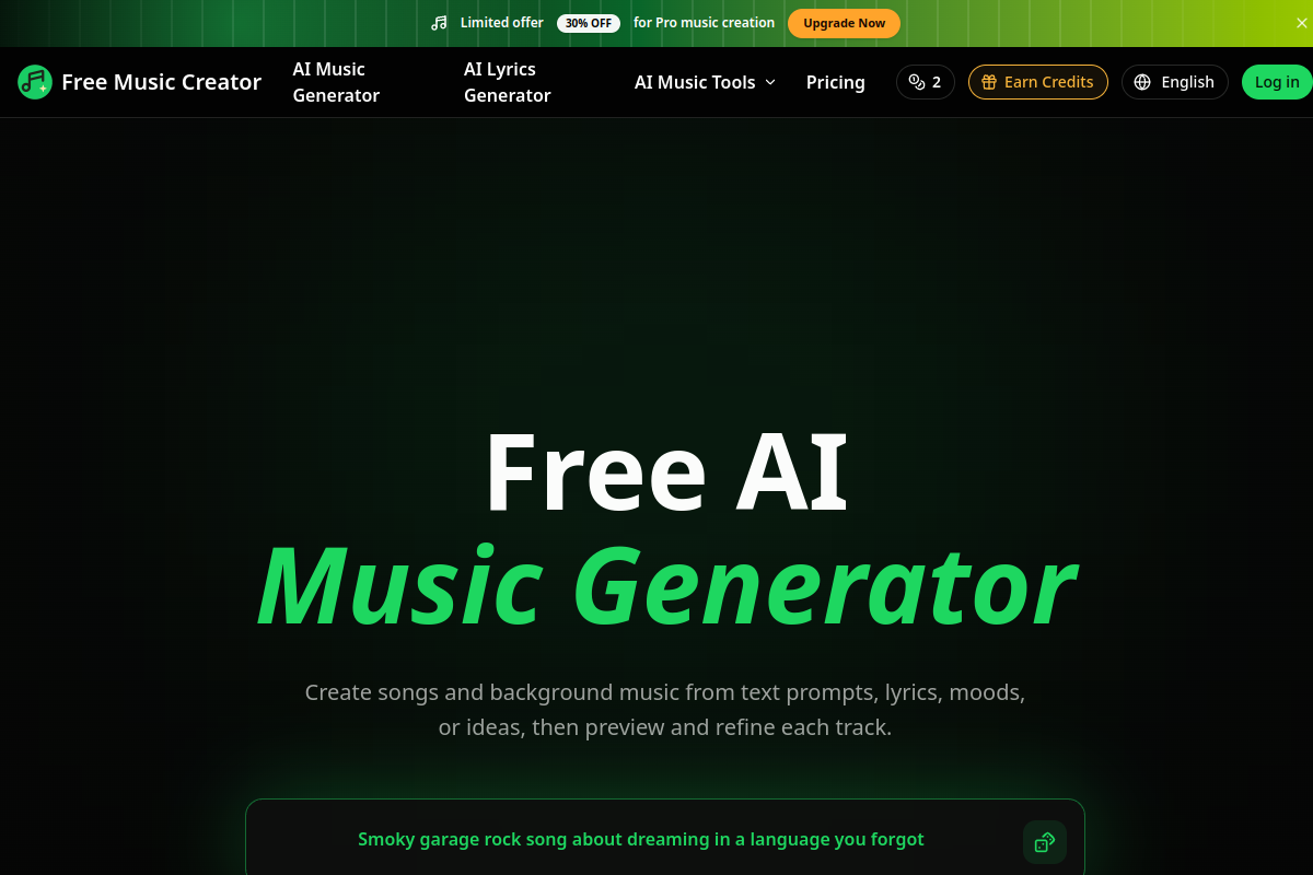 Free ai Music Creator website screenshot 1