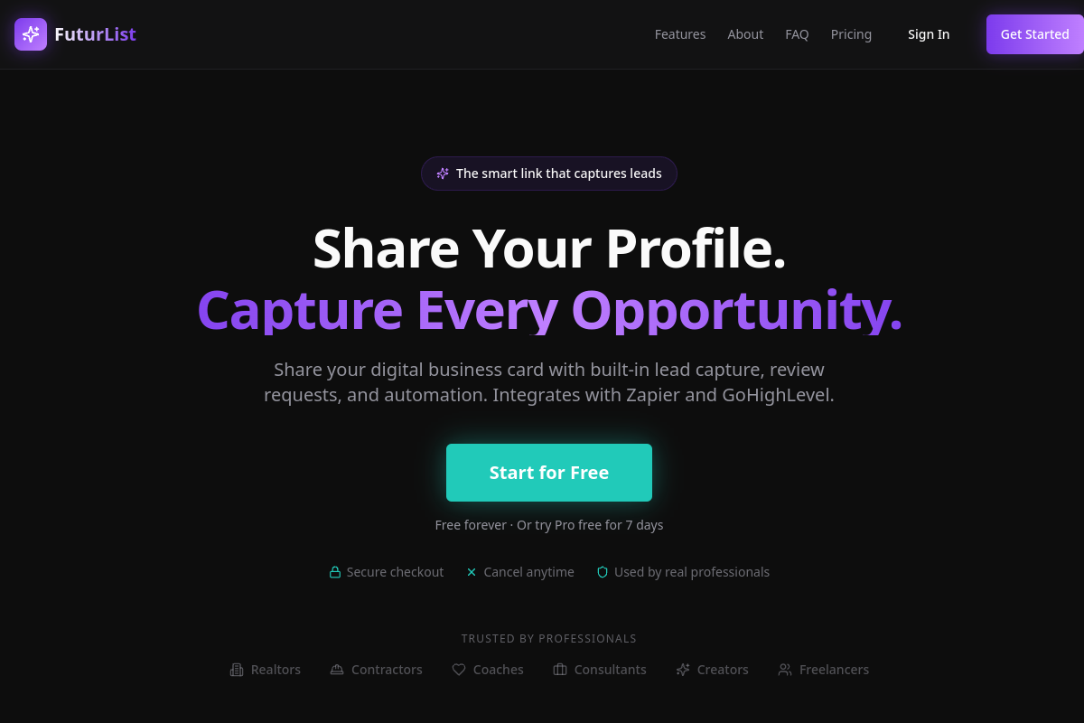 Screenshot of FuturList website built by RankFlow Systems