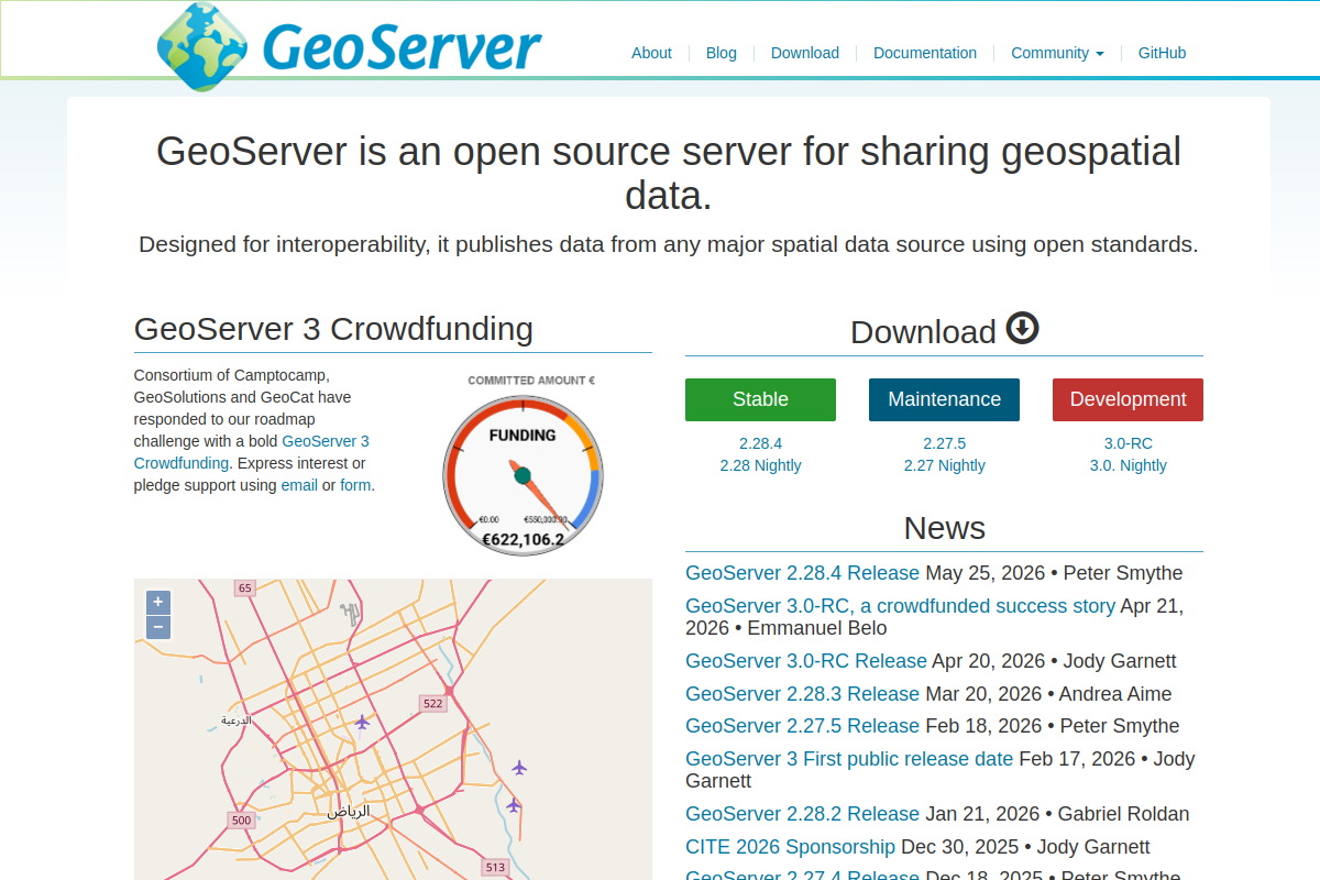 Screenshot of geoserver.org