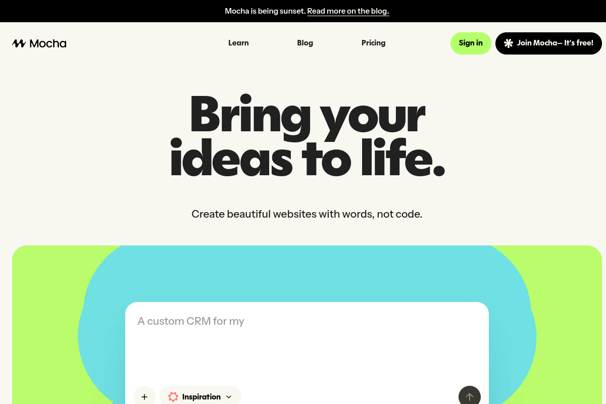 Mocha website screenshot 1