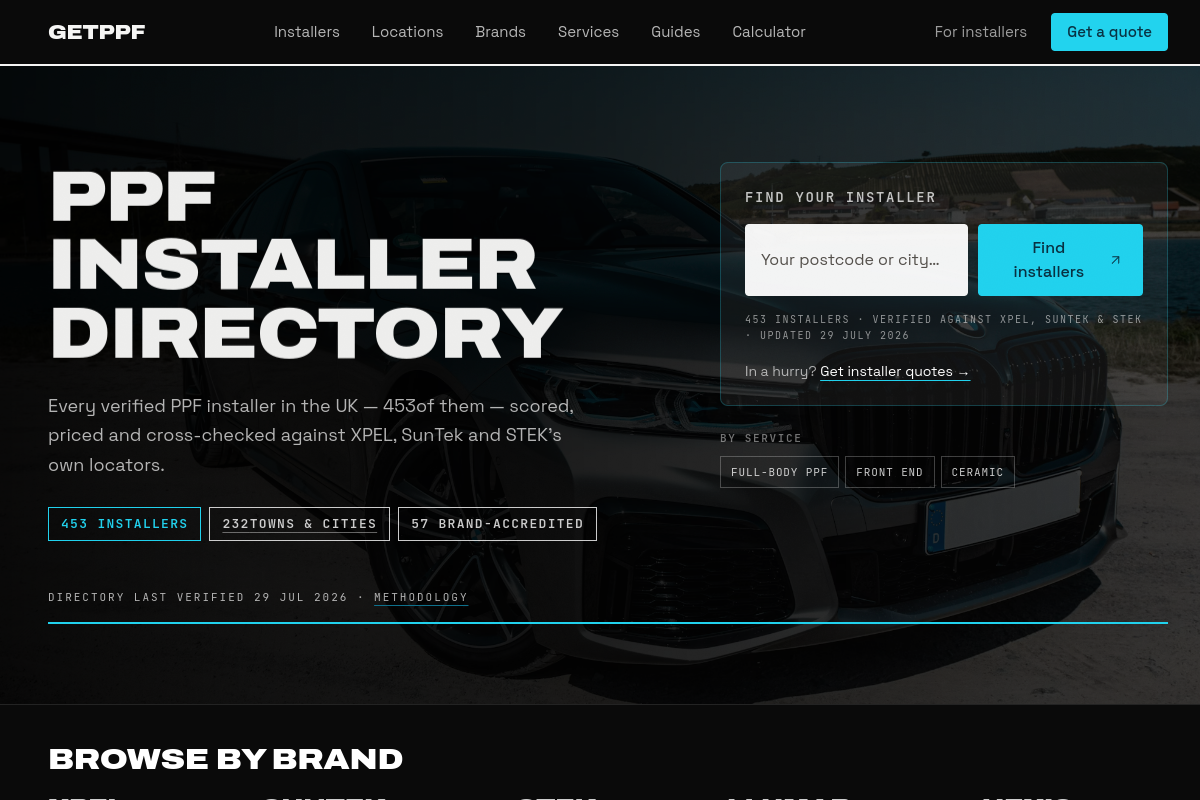 GetPPF — UK paint protection film installer directory