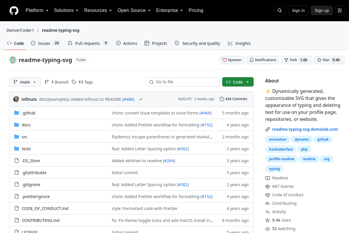 Readme typing SVG preview