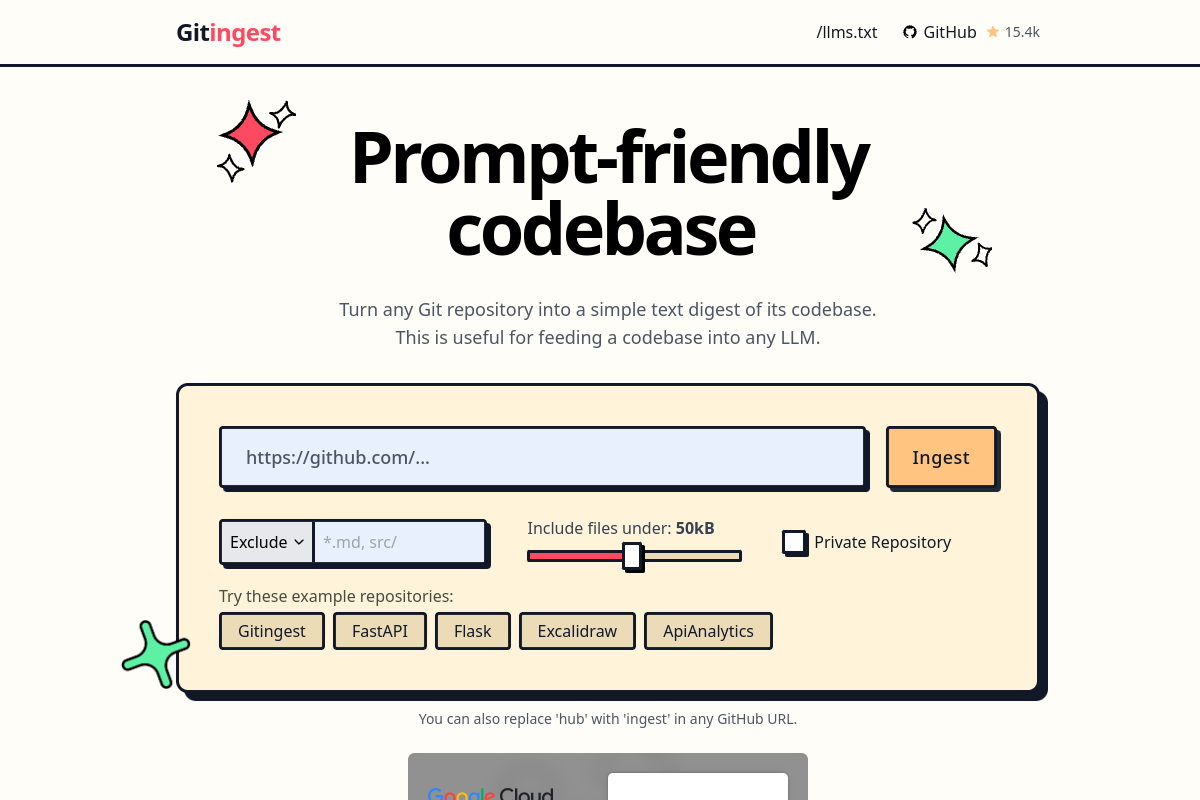 Gitingest website screenshot 1