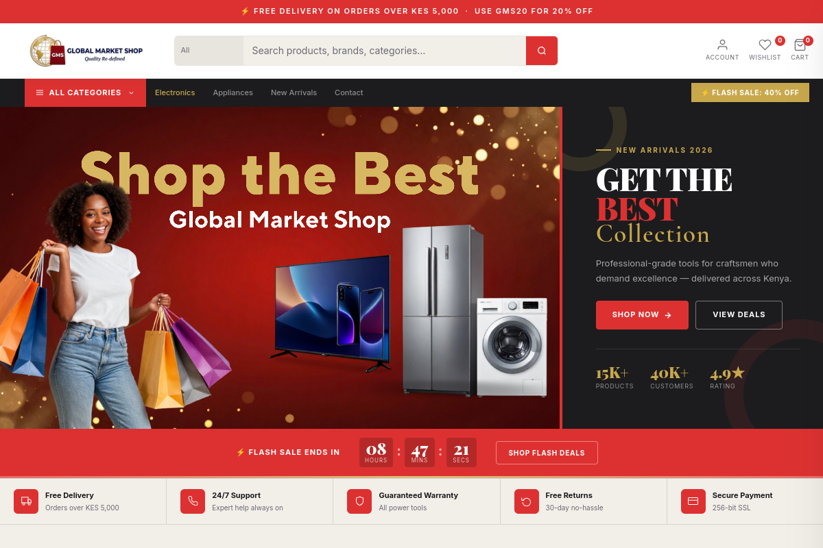 Global Market Shop e-commerce store — built by Zayara Labs