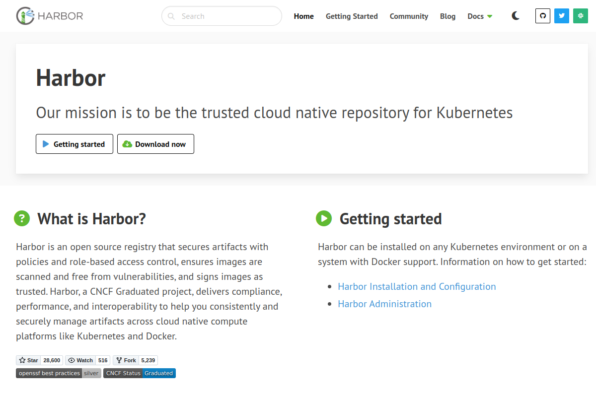 Screenshot of goharbor.io