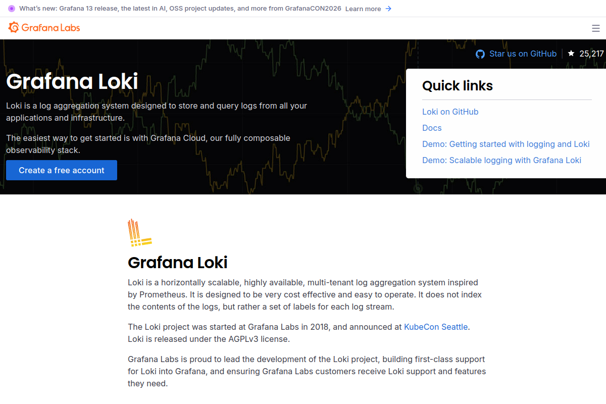 Screenshot of grafana.com