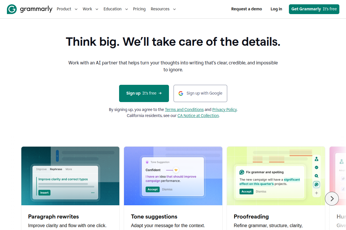 Grammarly: Free AI Writing Assistance website screenshot 1