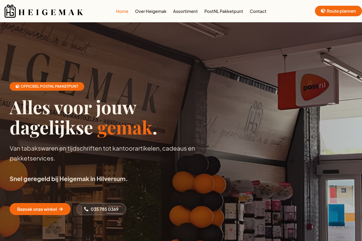 Homepagina van Heigemak