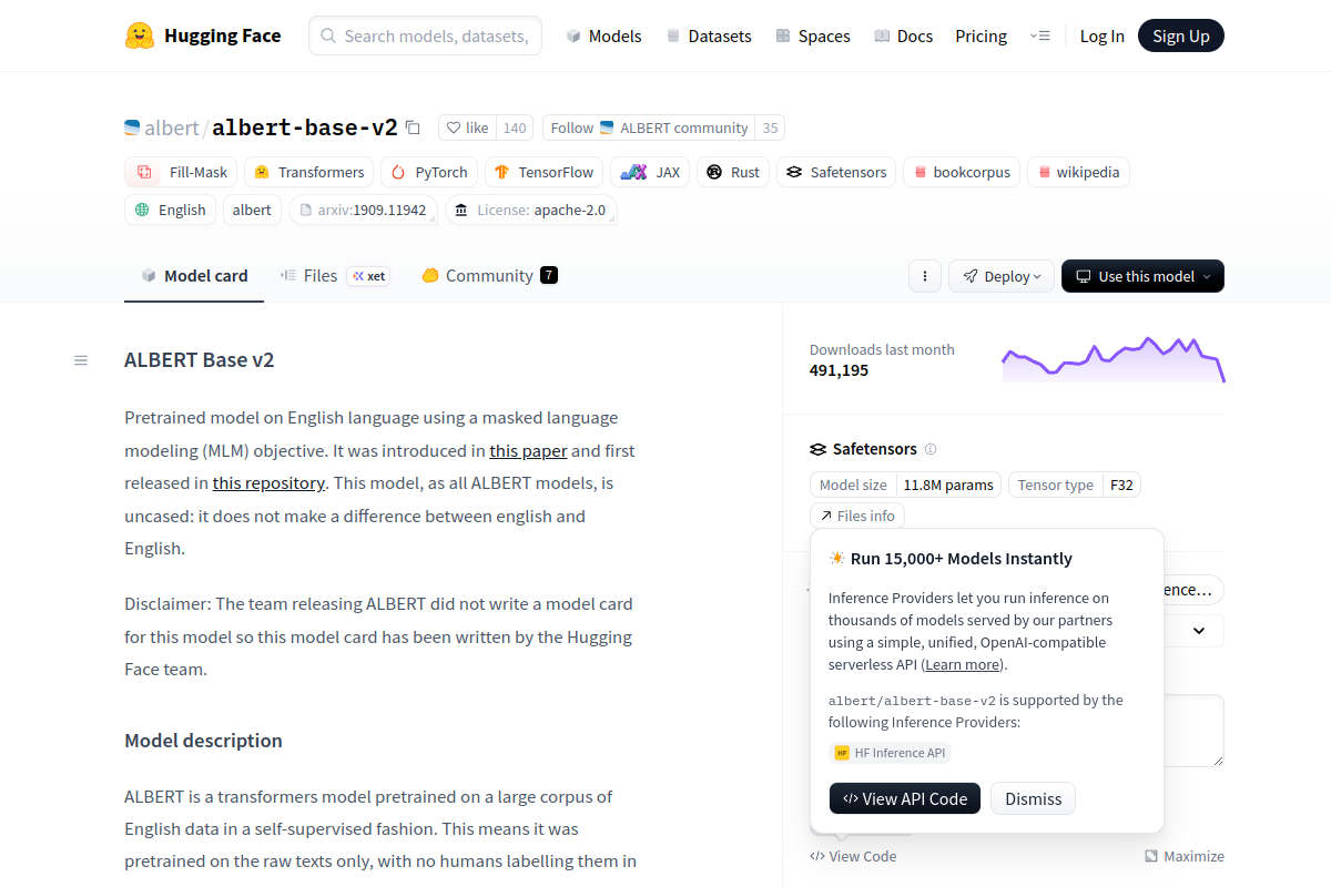 ALBERT Base v2 preview
