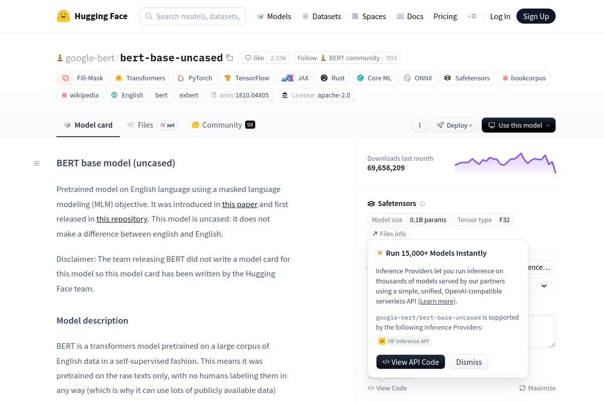 BERT Base Uncased preview