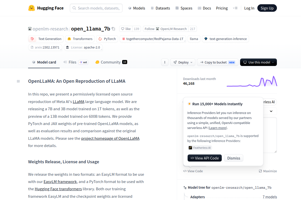 open_llama_7b website screenshot 1