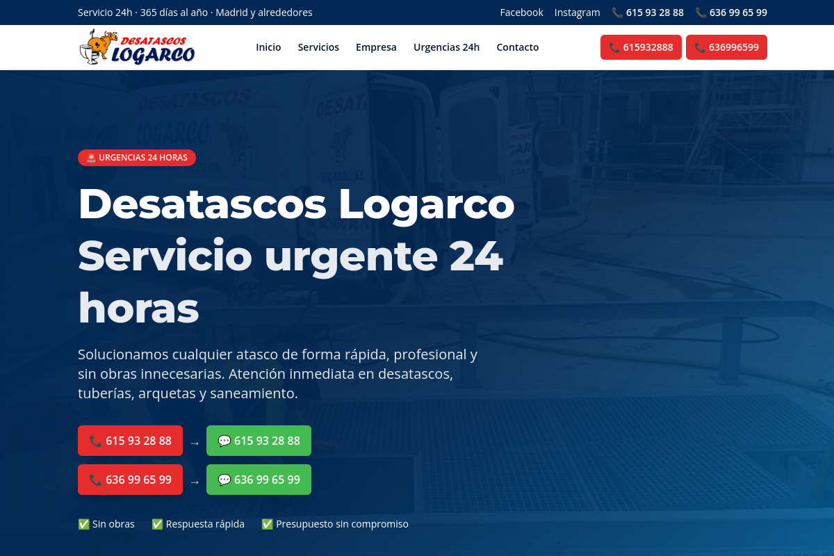 Captura real de la web Instalaciones Logarco