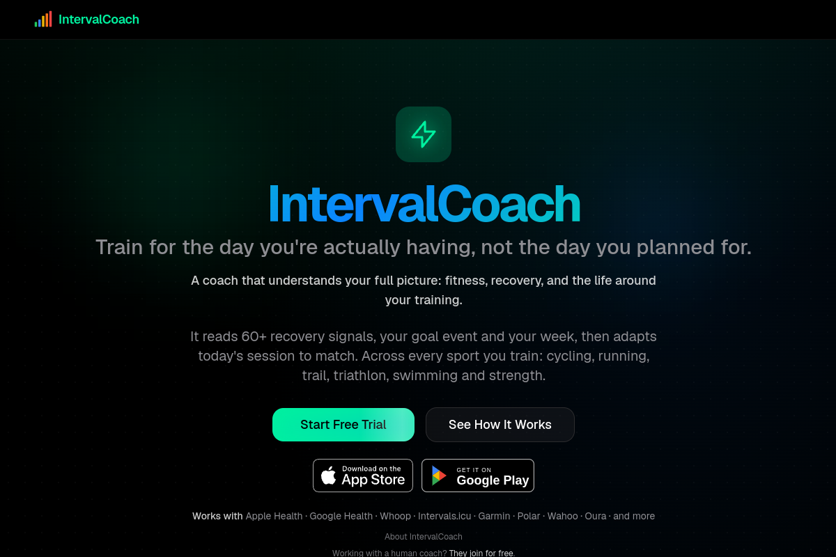 IntervalCoach website screenshot 1