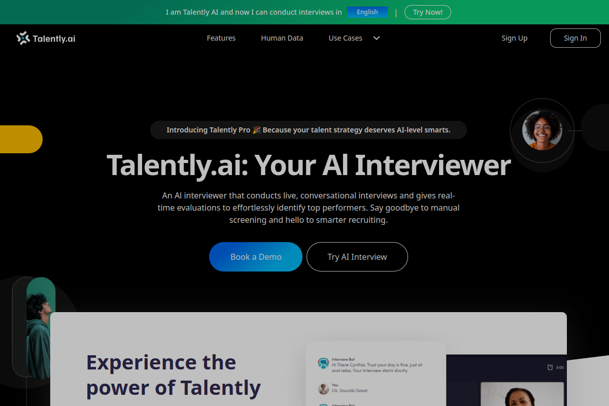 Talently AI website screenshot 1